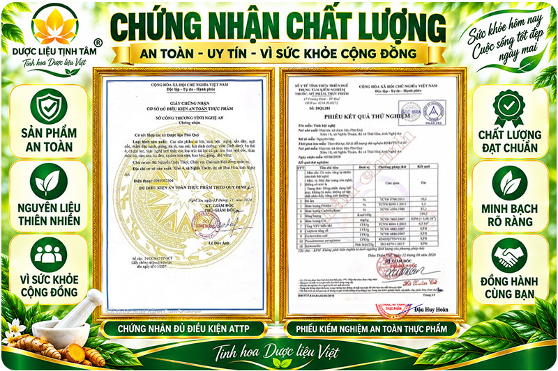 chứng nhận chất lượng tinh bột nghệ