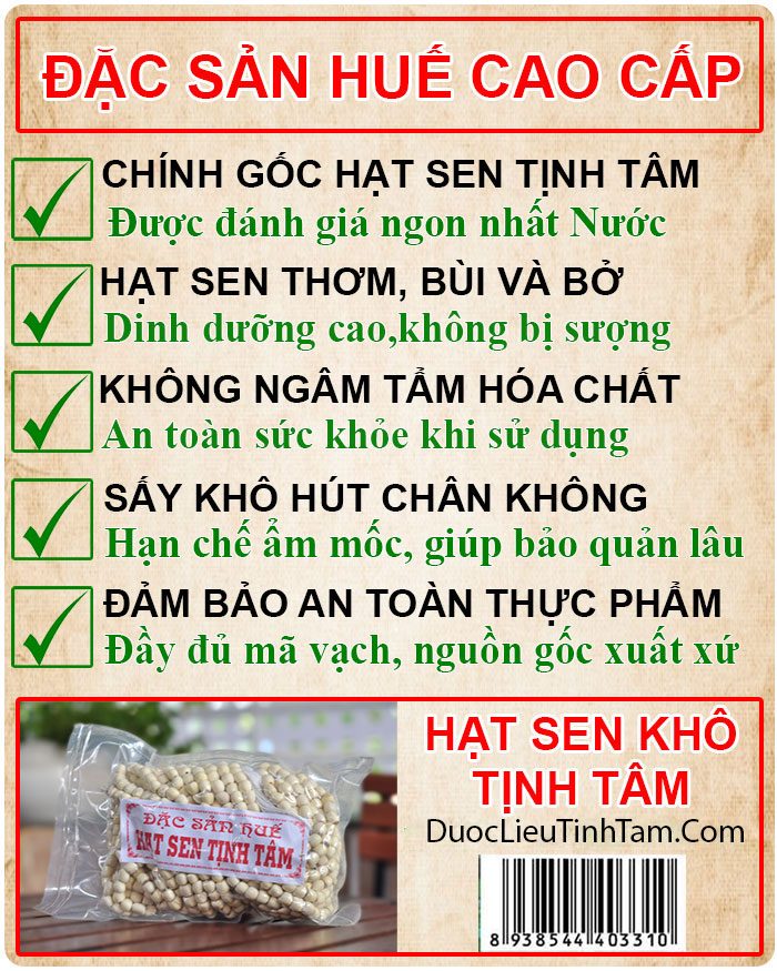 Hạt sen huế tiêu chuẩn chất lượng